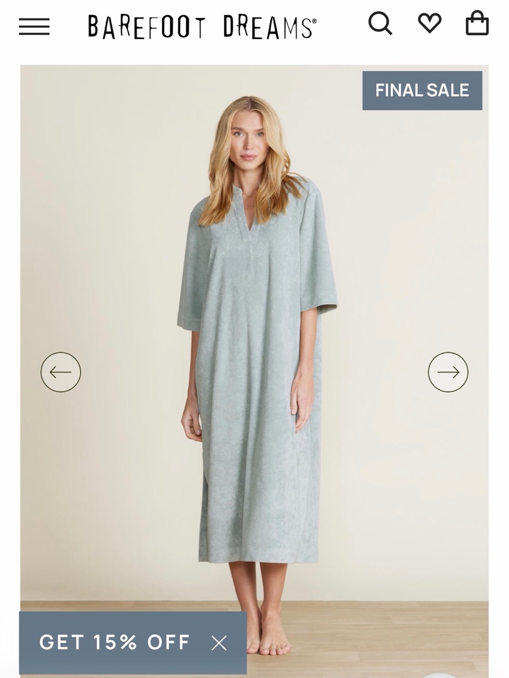Barefoot Dreams Relaxed Caftan in Pale Sage Green